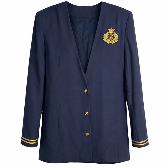 Vintage Jackets & Blazers - Vintage Worthington Navy Blazer with Gold Crest | 1980s Padded Shoulder Size 12